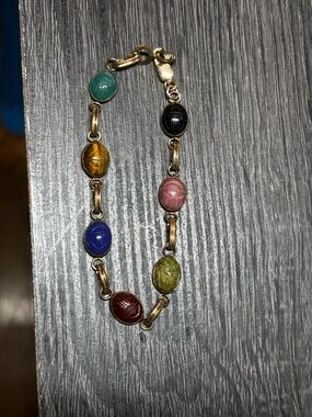 Scarab Egyptian Revival 14k Gold Filled Carved Stone
